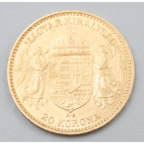 1121 - Gold Hungarian 20 Korona Coin Dated 1901