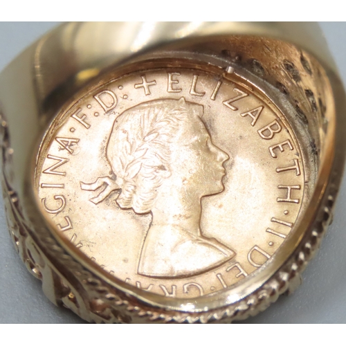 1146 - Full Gold Sovereign Queen Elizabeth II Dated 1968 Mounted in 9 Carat Yellow Gold Ring Size Y and a H... 