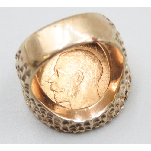 1147 - Gold Half Sovereign Dated 1915 Mounted in 9 Carat Yellow Gold Ring Size L