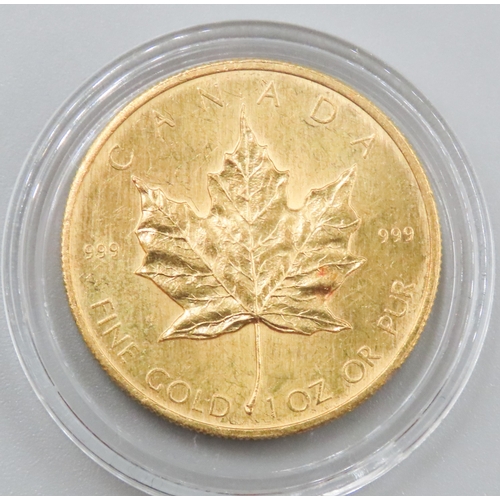 1148 - 1 OZ Fine 999.9 Gold 50 Dollar Canada Maple Leaf Coin Dated 1981 Encapsulated