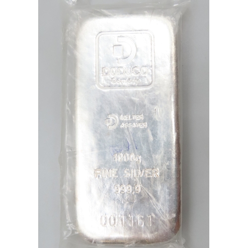 1159 - Doduco Germany Melter Assayer 1000g Fine 999.9 Silver Bar