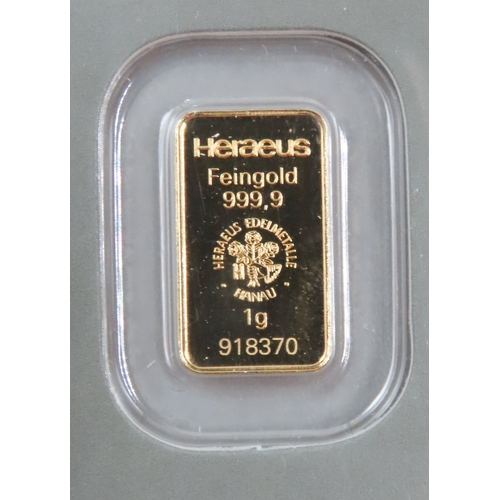 1173 - Heraues Fine 999.9 Gold 1 Gram Bar Encapsulated