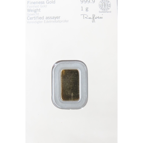 1173 - Heraues Fine 999.9 Gold 1 Gram Bar Encapsulated