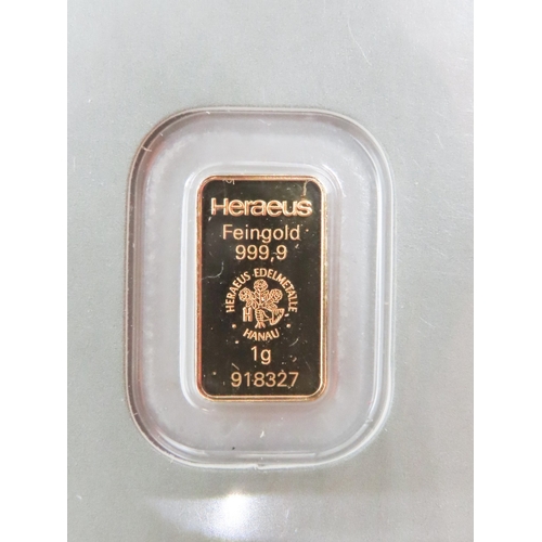 1174 - Heraues Fine 999.9 Gold 1 Gram Bar Encapsulated