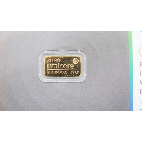 1176 - Umicore Fine 999.9 Gold 1 Gram Bar Encapsulated