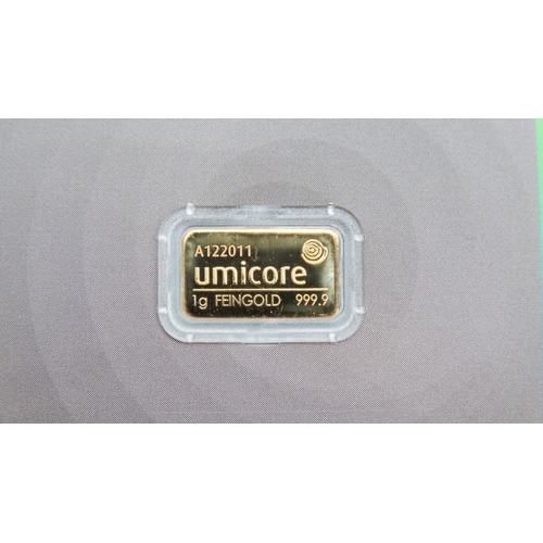 1177 - Umicore Fine 999.9 Gold 1 Gram Bar Encapsulated