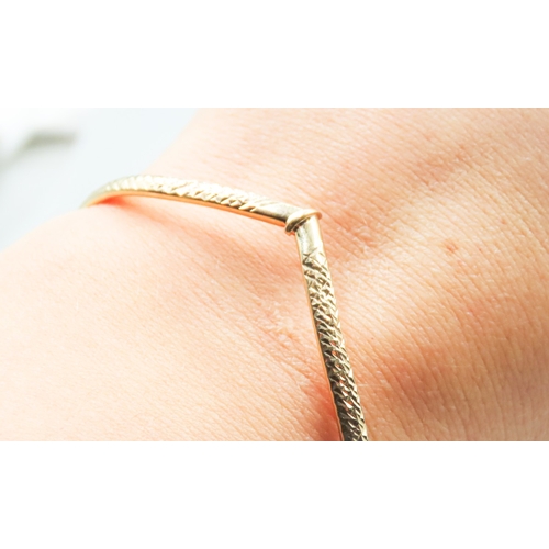 12 - 9 Carat Yellow Gold Wishbone Form Ladies Bracelet Incised Detailing Inner Width 6cm