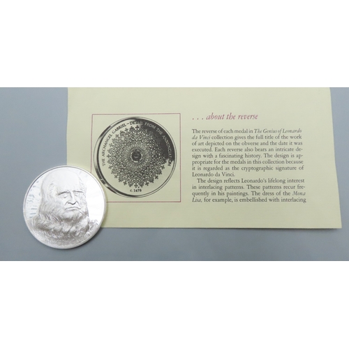 1201 - Leonardo da Vinci (1452 � 1519) Self Portrait c.1510 Solid Sterling Silver Proof Medallion Mint Weig... 