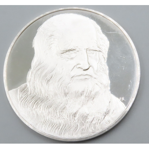 1201 - Leonardo da Vinci (1452 � 1519) Self Portrait c.1510 Solid Sterling Silver Proof Medallion Mint Weig... 