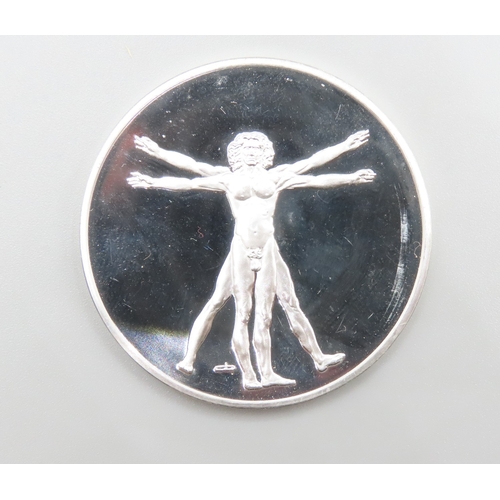 1208 - Leonardo da Vinci (1452 � 1519) The Vitruvian Man c.1490 Solid Sterling Silver Proof Medallion Mint ... 