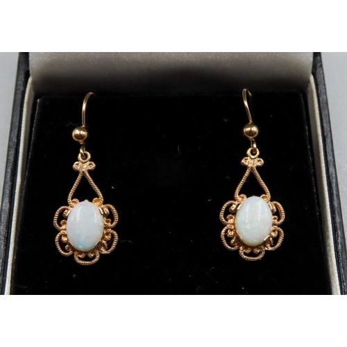 121 - Pair of Finely Detailed Opal Set Earrings Mounted in 9 Carat Yellow Gold 2cm Drop