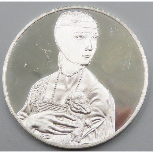 1211 - Leonardo da Vinci (1452 - 1519) Lady with an Ermine c.1484 Solid Sterling Silver Proof Medallion Min... 