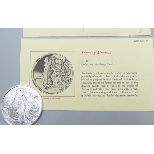 1212 - Leonardo da Vinci (1452 � 1519) Dancing Maidens c.1513 Solid Sterling Silver Proof Medallion Mint We... 