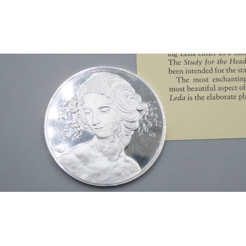 1213 - Leonardo da Vinci (1452 � 1519) Study for the Head of Leda c.1508 Solid Sterling Silver Proof Medall... 