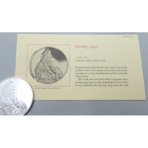 1216 - Leonardo da Vinci (1452 � 1519) Kneeling Angel c.1473 - 1478 Solid Sterling Silver Proof Medallion M... 