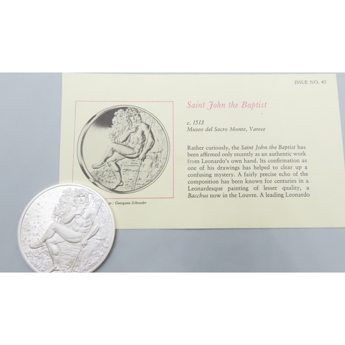 1218 - Leonardo da Vinci (1452 � 1519) Saint John the Babtist c.1513 Solid Sterling Silver Proof Medallion ... 