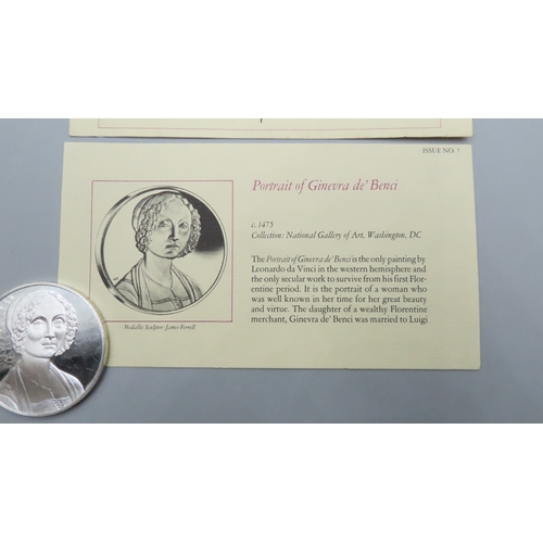 1232 - Leonardo da Vinci (1452 � 1519) Portrait of Ginevra de'Benci c.1475 Solid Sterling Silver Proof Meda... 