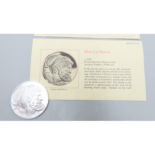 1237 - Leonardo da Vinci (1452 � 1519) Head of a Pharisee c.1510 Solid Sterling Silver Proof Medallion Mint... 