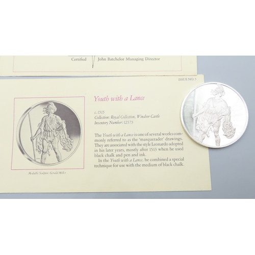 1246 - Leonardo da Vinci (1452 � 1519) Youth with a Lance c.1515 Solid Sterling Silver Proof Medallion Mint... 