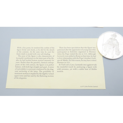 1246 - Leonardo da Vinci (1452 � 1519) Youth with a Lance c.1515 Solid Sterling Silver Proof Medallion Mint... 