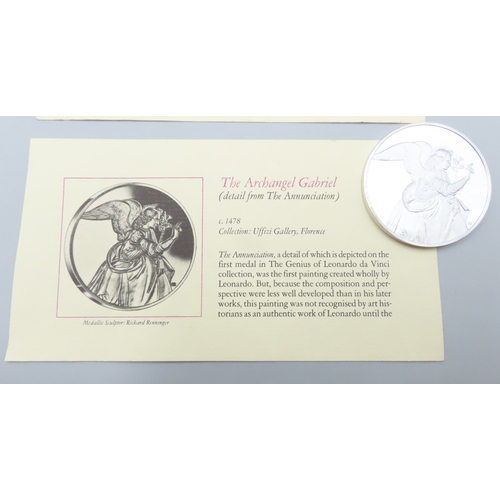 1247 - Leonardo da Vinci (1452 � 1519) The Archangel Gabriel c.1478 Solid Sterling Silver Proof Medallion M... 