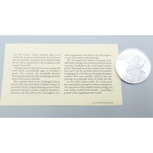 1247 - Leonardo da Vinci (1452 � 1519) The Archangel Gabriel c.1478 Solid Sterling Silver Proof Medallion M... 