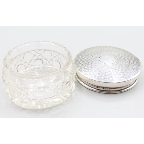 128 - Table or Ring Box Siver Top Engine Turn Hobnail Cut 5cm Diameter