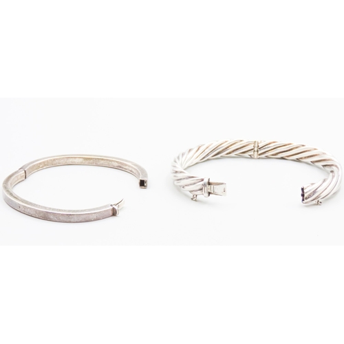 13 - Two Silver Bangle Bracelet Including a Rope Form Inner Width 6cm and 6.5cm