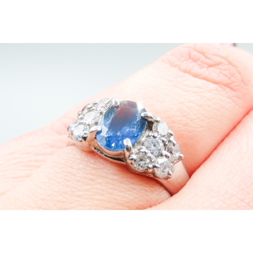 134 - Sapphire and Diamond Set Ladies Ring Mounted in Platinum Ring Size M and a Half