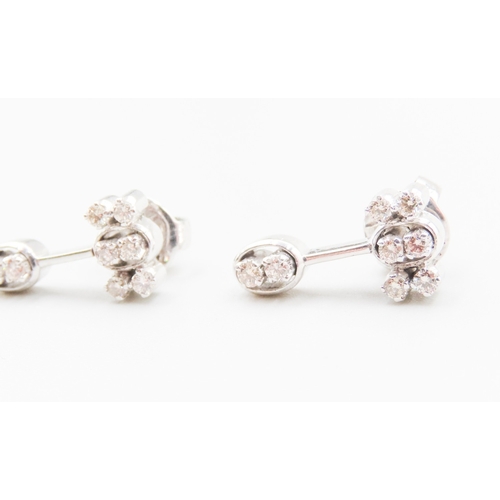 135 - Pair of 18 Carat White Gold Diamond Set Earrings Attractively Detailed Each Approximately 1.8cm High