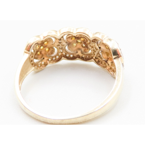 137 - Attractively Detailed White and Yellow Diamond Clover Motif Set Ring Mounted in 9 Carat Yellow Gold ... 