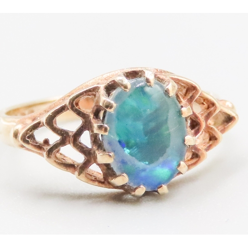 139 - Opal Duplet Single Stone Ring Finely Detailed Mounted in 9 Carat Yellow Gold Ring Size L