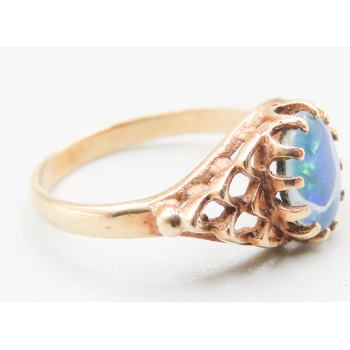 139 - Opal Duplet Single Stone Ring Finely Detailed Mounted in 9 Carat Yellow Gold Ring Size L