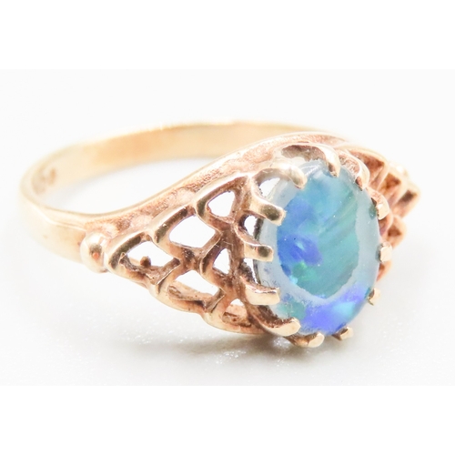 139 - Opal Duplet Single Stone Ring Finely Detailed Mounted in 9 Carat Yellow Gold Ring Size L