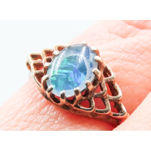 139 - Opal Duplet Single Stone Ring Finely Detailed Mounted in 9 Carat Yellow Gold Ring Size L