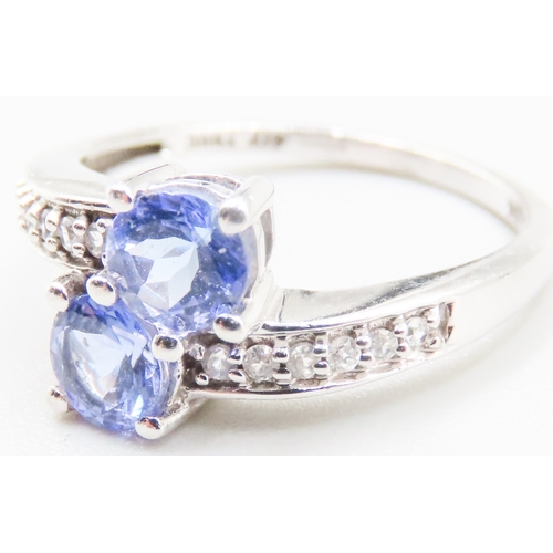 140 - Tanzanite Set Toi et Moi Ring with Further Diamond Insets to Shoulders Mounted on 10 Carat White Gol... 