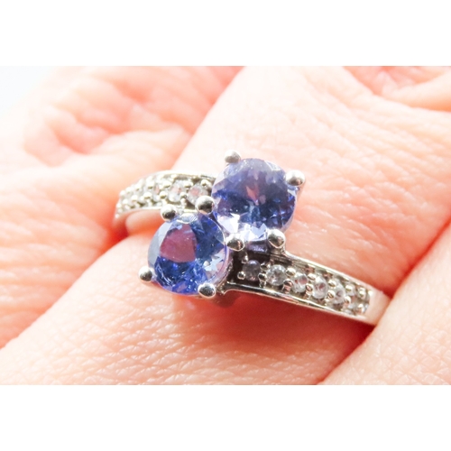 140 - Tanzanite Set Toi et Moi Ring with Further Diamond Insets to Shoulders Mounted on 10 Carat White Gol... 