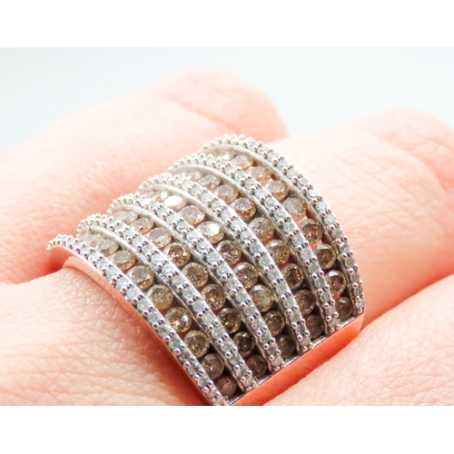 146 - Multi Row White and Champagne Diamond Set Ring Mounted in 9 Carat Rose Gold Ring Size S