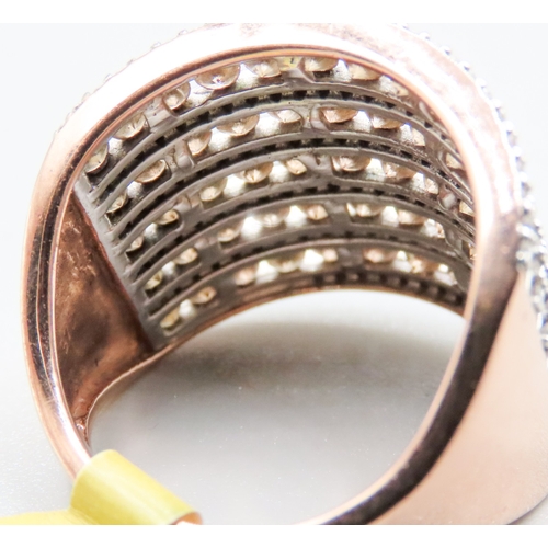 146 - Multi Row White and Champagne Diamond Set Ring Mounted in 9 Carat Rose Gold Ring Size S