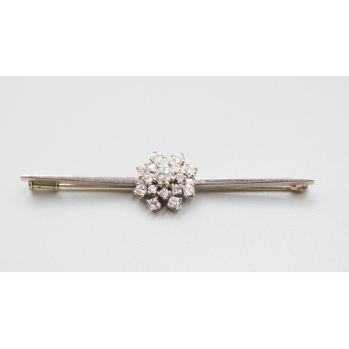 147 - Diamond Cluster Set Bar Brooch Mounted in 18 Carat White Gold 6cm Wide