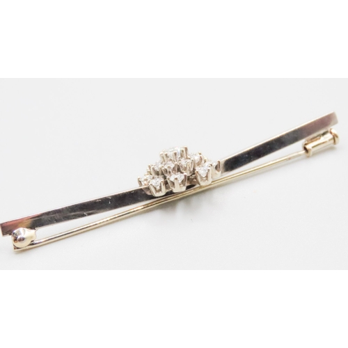 147 - Diamond Cluster Set Bar Brooch Mounted in 18 Carat White Gold 6cm Wide