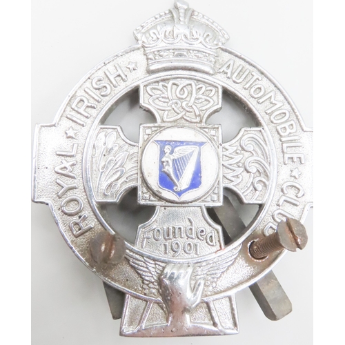 1500 - Three Royal Irish Automobile Car Mascot Badges Founded RIC Founded 1901 Two with Enamelwork