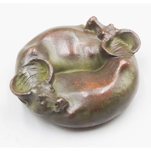 1507 - Oriental Scroll Weight Buffalo Motif Approximately 5cm Diameter Signed with Characters to Base