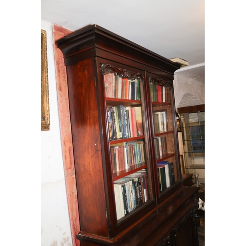 1518 - William IV Mahogany Two Door Bookcase Glazed Top over Cupboard Base Single Long Drawer to Mid Sectio... 