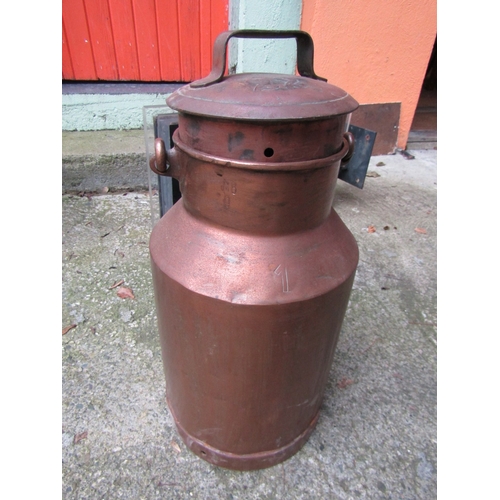 1521 - Antique Copper Creamery Urn with Cover Numbered 22 Medium Size Swing Carry Handle