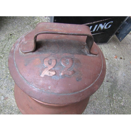 1521 - Antique Copper Creamery Urn with Cover Numbered 22 Medium Size Swing Carry Handle