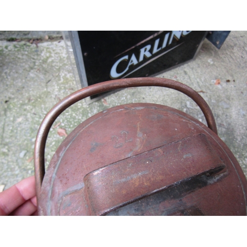 1521 - Antique Copper Creamery Urn with Cover Numbered 22 Medium Size Swing Carry Handle