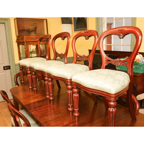 1531 - Set of Twelve Carved Mahogany Balloon Back Dining Room Chairs Upholstered Seats Above Turned and Flu... 