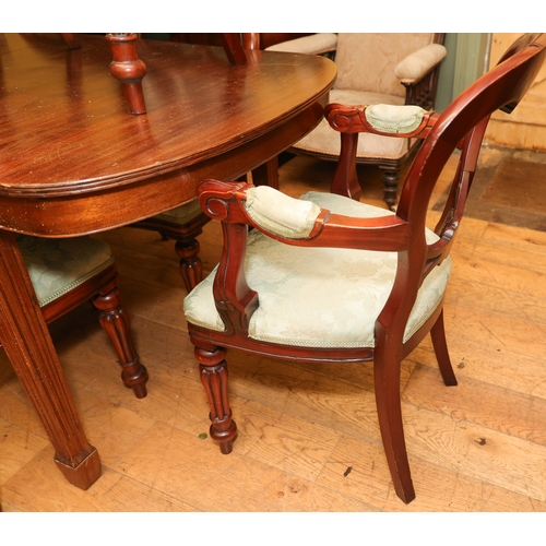 1531 - Set of Twelve Carved Mahogany Balloon Back Dining Room Chairs Upholstered Seats Above Turned and Flu... 