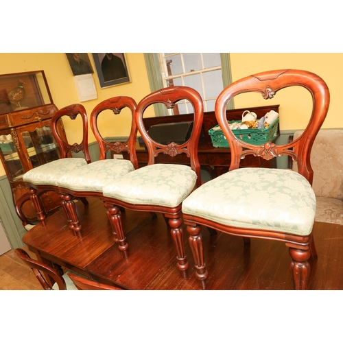 1531 - Set of Twelve Carved Mahogany Balloon Back Dining Room Chairs Upholstered Seats Above Turned and Flu... 